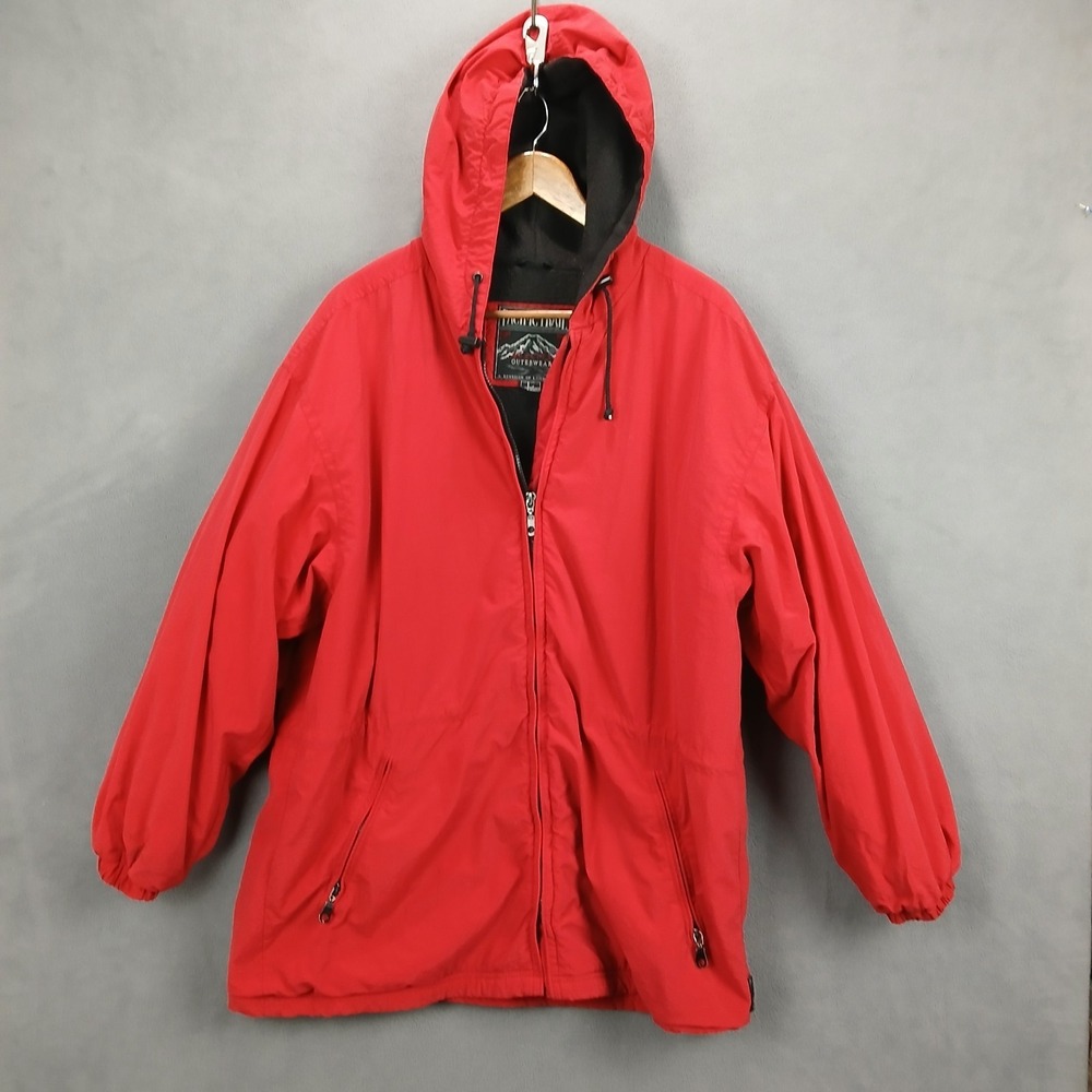 VTG Pacific Trail Jacket Mens Large Red Fleece Lined Full Zip Hooded Outerwear